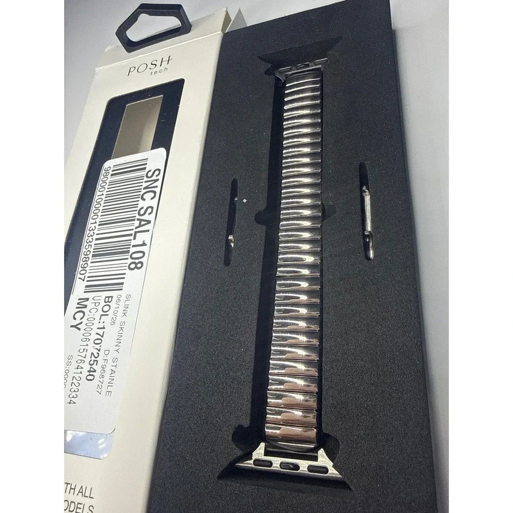 Posh Tech Slink Skinny Stainless Steel Band for Apple Watch Silver Tone casual